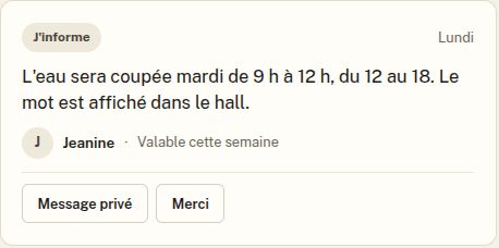 Information pratique publiée par un voisin : une coupure d'eau annoncée à l'avance